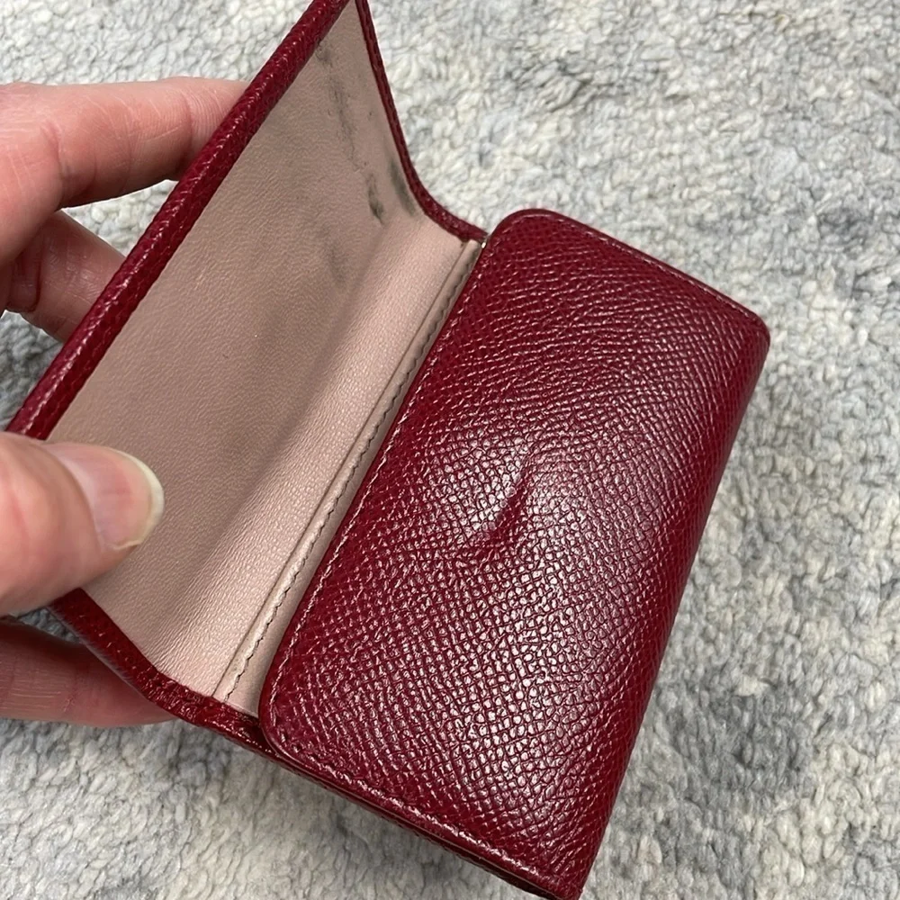 Bvlgari Red Pebbled Leather Compact Key Holder Designer Luxury